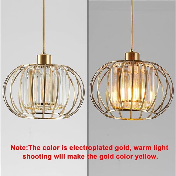 Gold Crystal Pendant Light Fixture Kitchen Adjustable 59 inch Cord - Picture 2 of 9